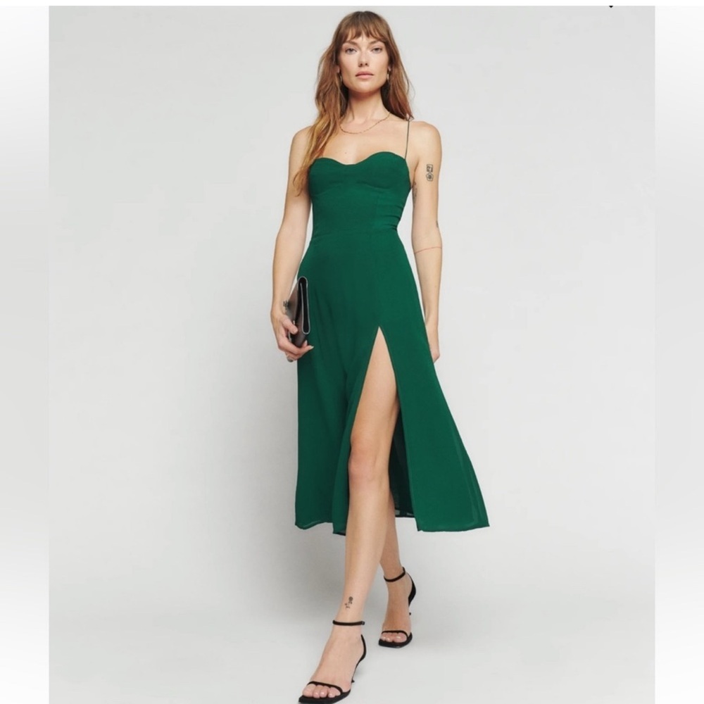 Reformation Emerald Green Strapless Midi Dress